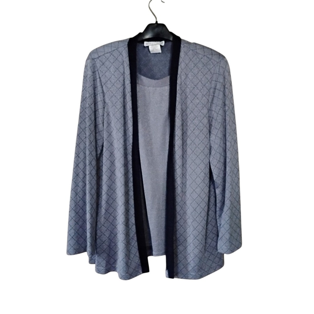 Dressbarn Woman Grey Black Diamond Lattice Cardigan Tank Set 2pc Plus Size 16W